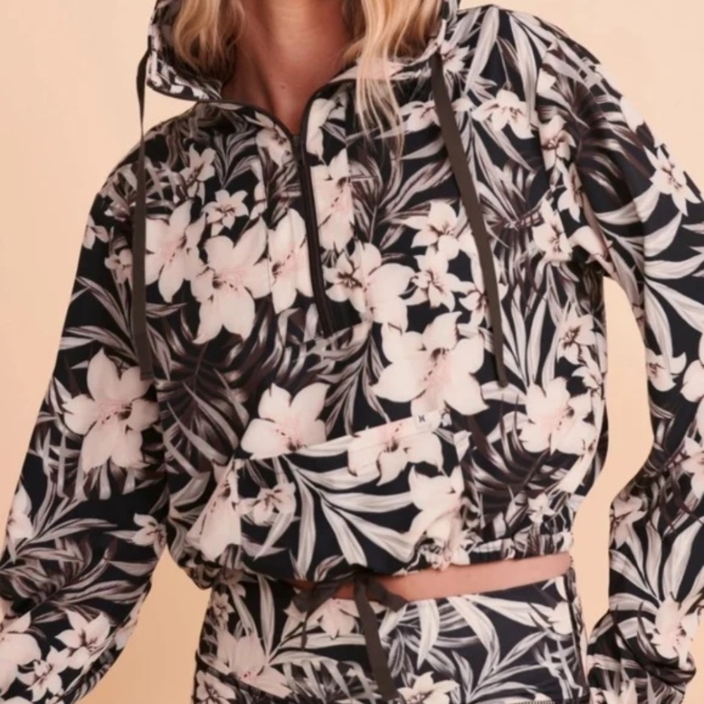 Hurley Tropical Floral Cropped Hoodie Performance Fabric S